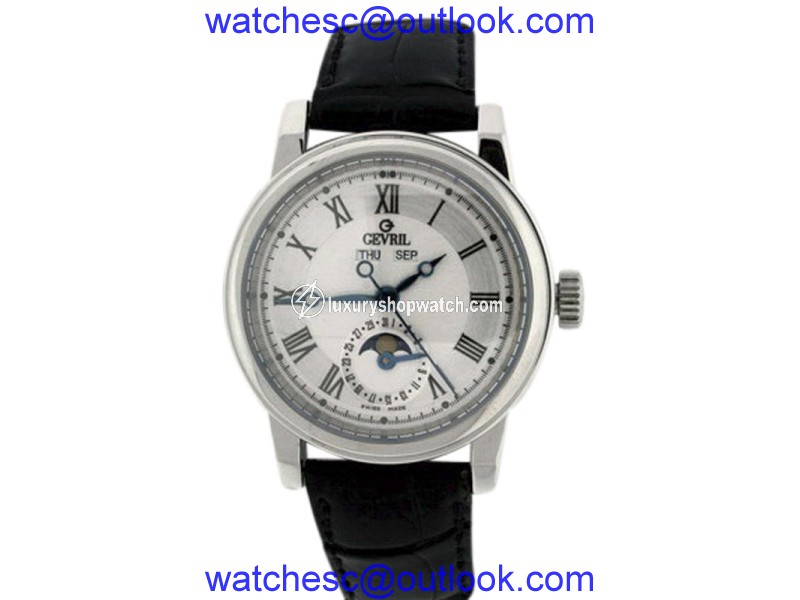 Gevril Calendar Moonphase Stainless Steel & Leather 40mm Mens Watch Gevril