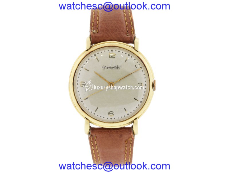 IWC Schaffhausen 18K Gold on Brown Leather 35mm Mens Vintage Watch IWC