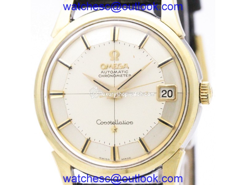 Omega Constellation 14393 Gold Plated / Leather Automatic 34mm Mens Watch Omega