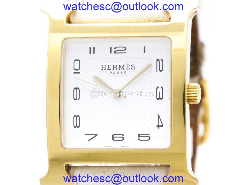 Hermes Heure H HH1.801 Gold Plated / Leather 30mm Mens Watch Hermes