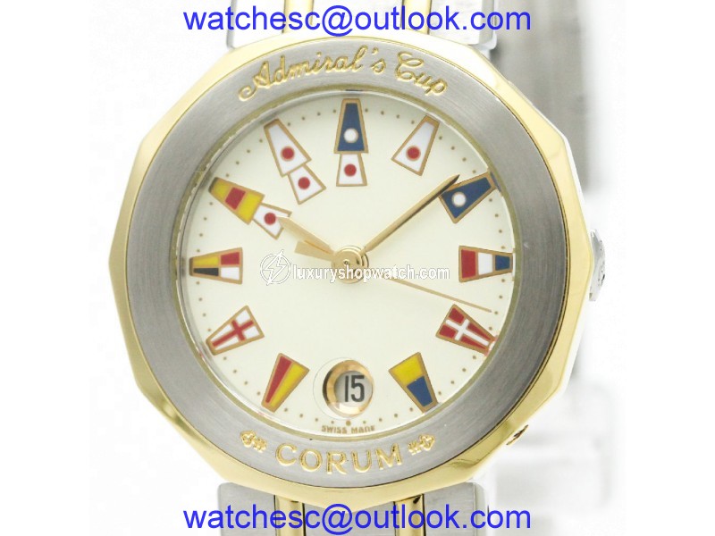 Corum Admirals Cup 39.610.21 Stainless Steel and 18K Yellow Gold Quartz 26mm Womens Dress Watch Corum
