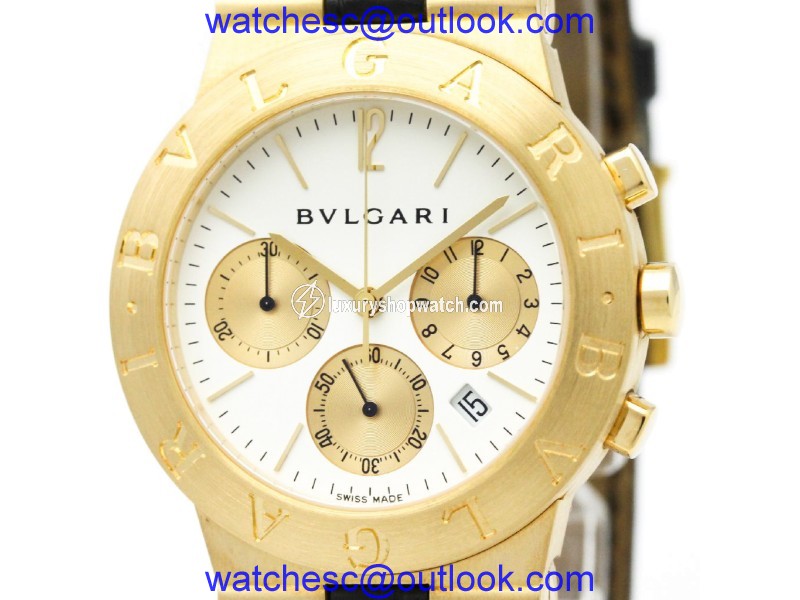 Bulgari Diagono CH35G 18K Yellow Gold & Leather Quartz 35mm Mens Watch Bulgari
