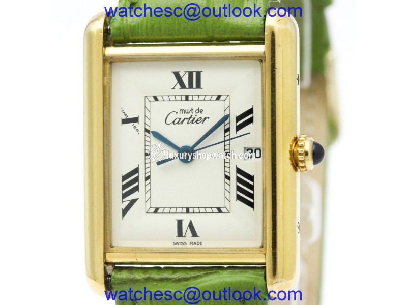 Cartier Must Tank Gold Plated & Leather Ivory Dial Quartz 25mm Mens Watch Cartier