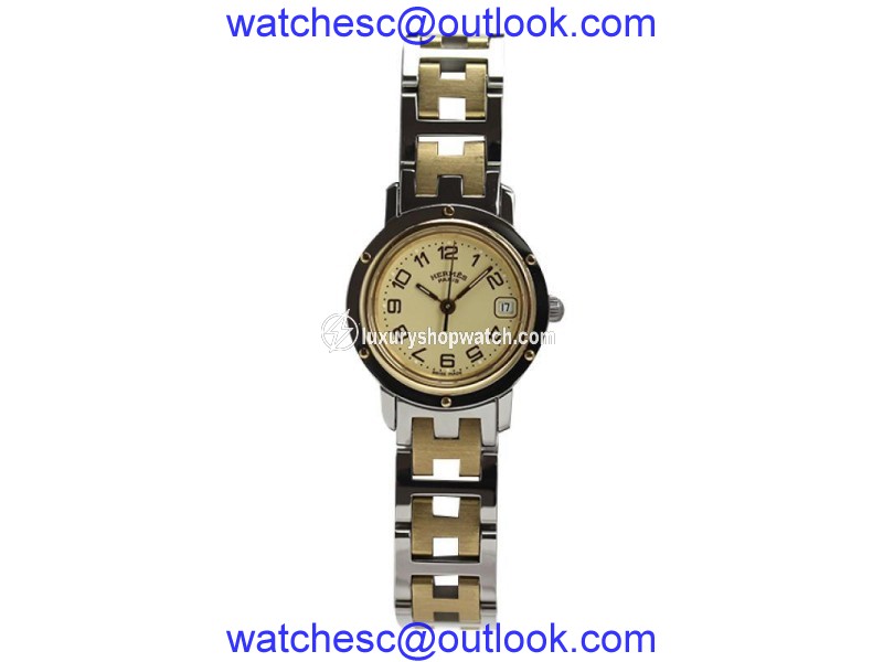Hermes Clipper CL4.220 Stainless Steel & Yellow Gold Quartz 24mm Womens Watch Hermes