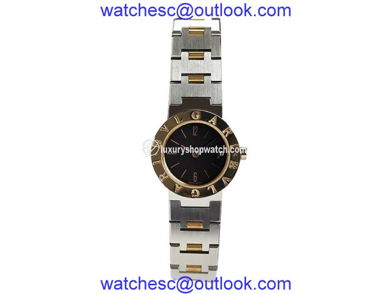 Bulgari BB23SG 18K Yellow Gold and Stainless Steel Quartz Black Womens 23mm Watch Bulgari