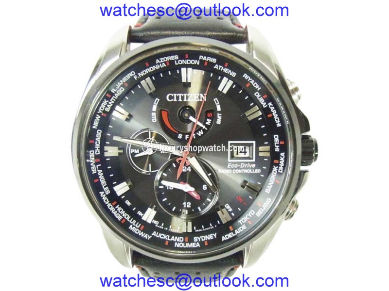Citizen At9065-00e H820-t021719 Stainless Steel and Leather Quartz Men 45mm Watch Citizen