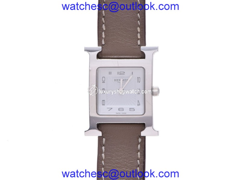 Hermes HH1.210 Stainless Steel & Leather White Dial Quartz 21mm Womens Watch Hermes