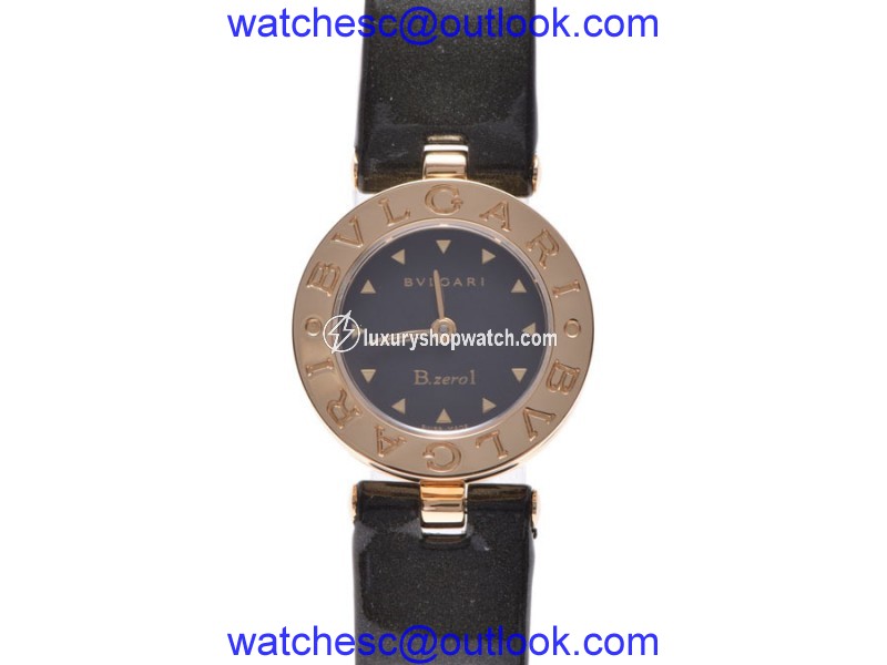 Bulgari B-Zero BB22G Yellow Gold Stainless Steel & Black Leather Quartz 22mm Womens Watch Bulgari