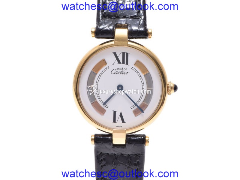 Cartier Vermeil Gold Plated and Leather Quartz 30mm Womens Watch Cartier