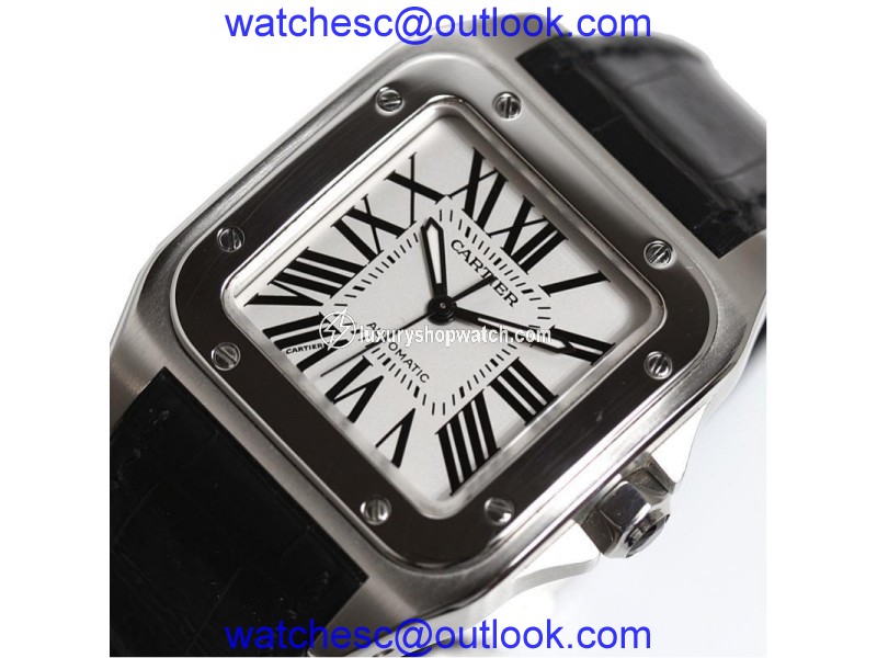 Cartier Santos 100 W20106x8 Stainless Steel & Leather Automatic 35mm Womens Watch Cartier