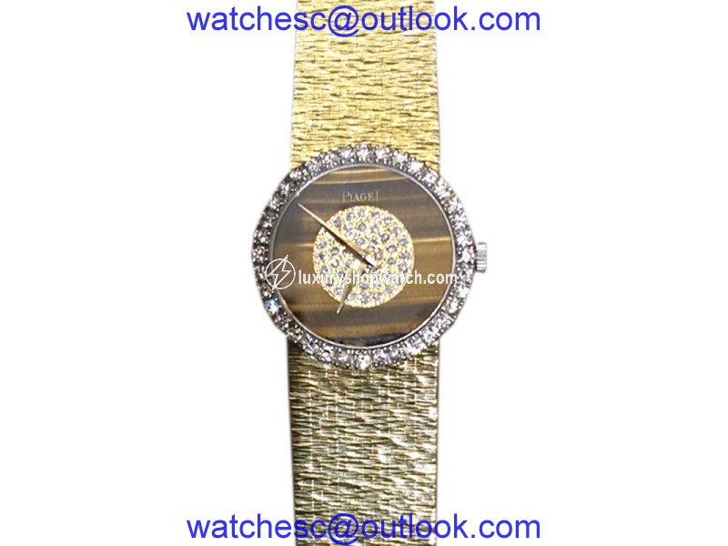 Rare Piaget 18K Yellow Gold Tiger Eye Diamond Bezel Lady's Wrist Watch Piaget