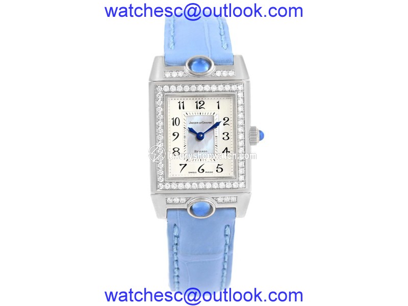 Jaeger LeCoultre Reverso Joaillerie Q2623402 18K White Gold & Leather Diamond Manual 20mm Womens Watch Jaeger LeCoultre
