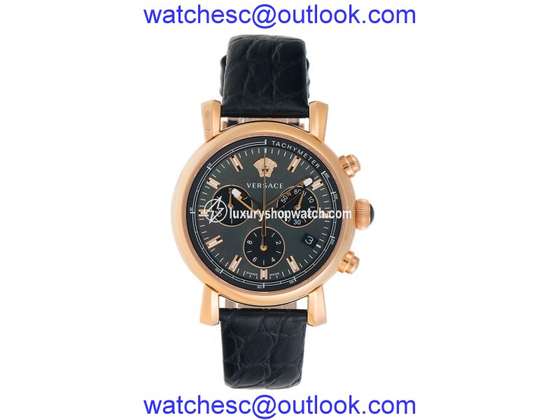 Versace VLB050014 Day Glam Stainless Steel Watch with Black Leather 38mm Womens Watch Versace