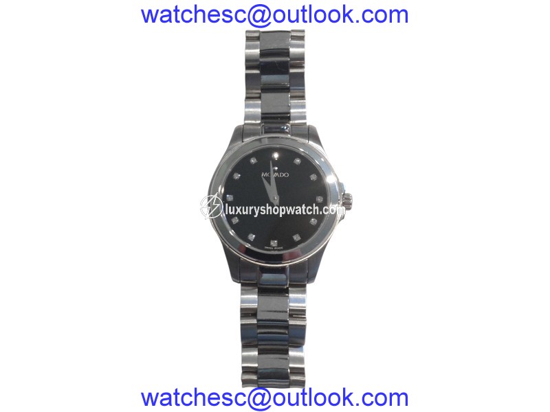 Movado10852614 Stainless Steel Diamond Accent Black Dial 26mm Womens Watch| Movado