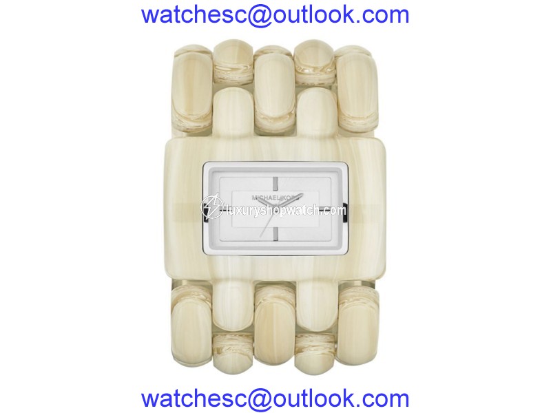 Michael Kors Stainless Steel and Ceramic Bead Rio Alabaster 46mm Cuff Watch Michael Kors