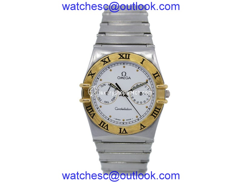 Omega Constellation Chronograph Two Tone 18K Yellow Gold & Stainless Steel 34mm Mens Watch Omega