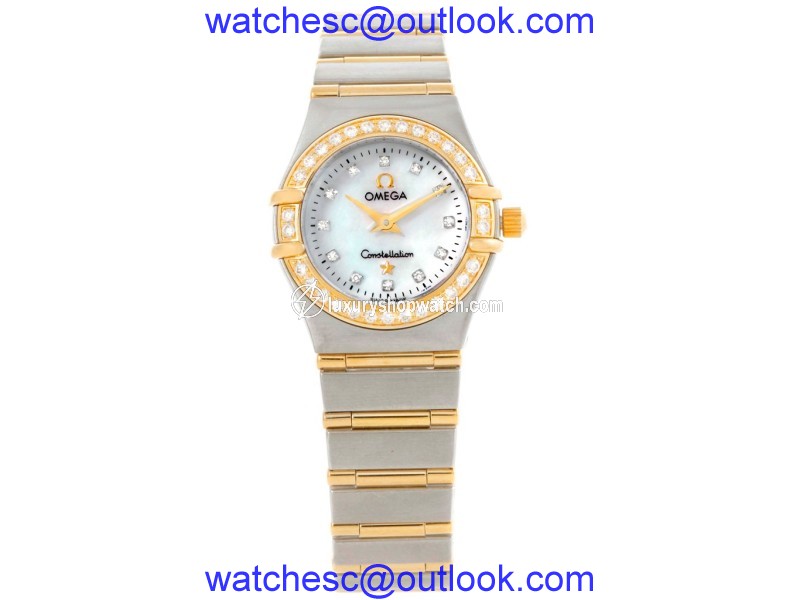 Omega Constellation 1267.75.00 Stainless Steel & 18K Yellow Gold Mother of Pearl Dial Diamond 22.5mm Womens Watch Omega