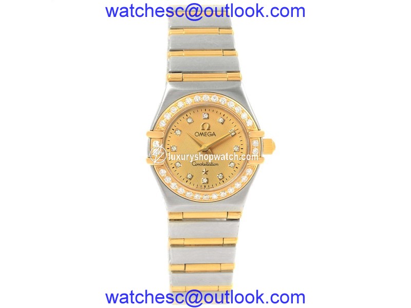 Omega Constellation 1267.15.00 Stainless Steel and 18K Yellow Gold Diamond Quartz 22.5mm Womens Watch Omega