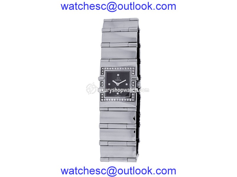 Omega Constellation Stainless Steel Diamond Bezel Black Dial 22mm Womens Watch Omega