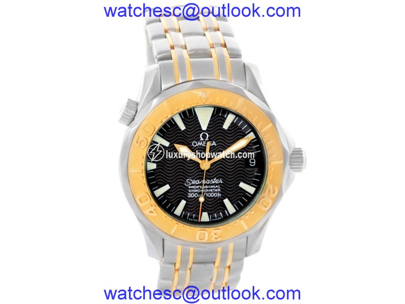 Omega Seamaster Stainless Steel & 18K Yellow Gold Black Dial Automatic 36mm Mens Watch Omega