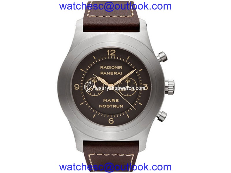Panerai Mare Nostrum Titanium Leather with Brown Dial 52mm Mens Watch Panerai
