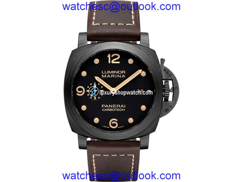Panerai Luminor Marina P9010 Carbotech / Brown Leather Automatic 44mm Mens Watch Panerai