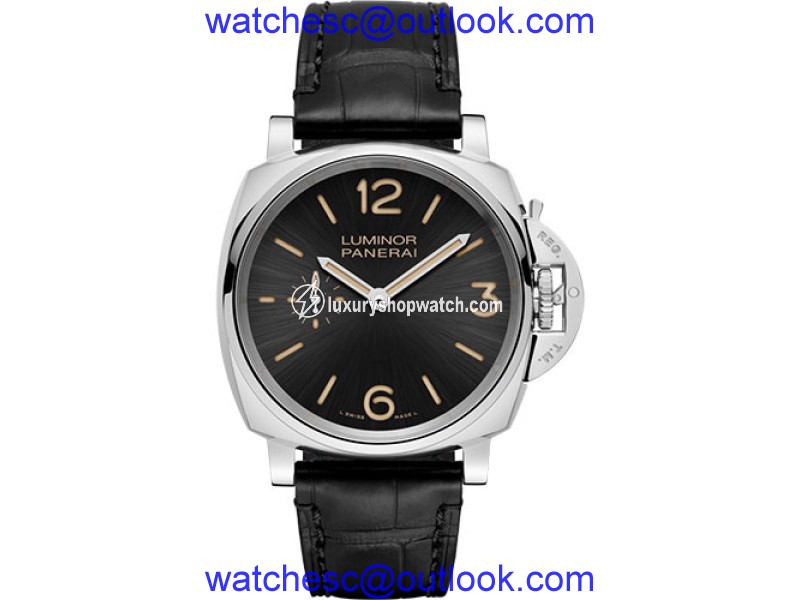 Panerai Luminor Stainless Steel / Leather with Black Dial 42mm Mens Watch Panerai