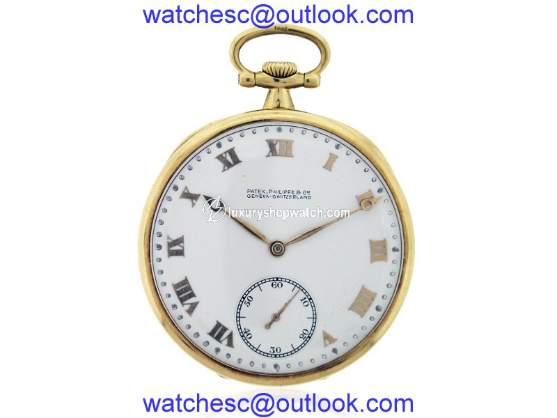 Patek Philippe 18K Yellow Gold White Dial Manual 44mm Unisex Pocket Watch Patek Phillippe