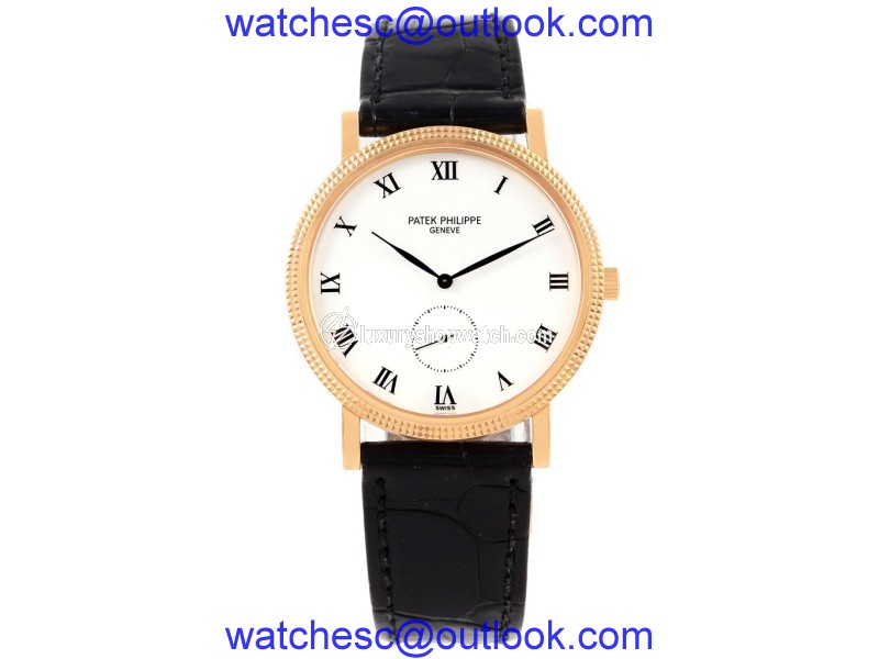 Patek Philippe Calatrava 3919 18K Rose Gold & Leather White Dial Manual 33mm Mens Watch Patek Philippe