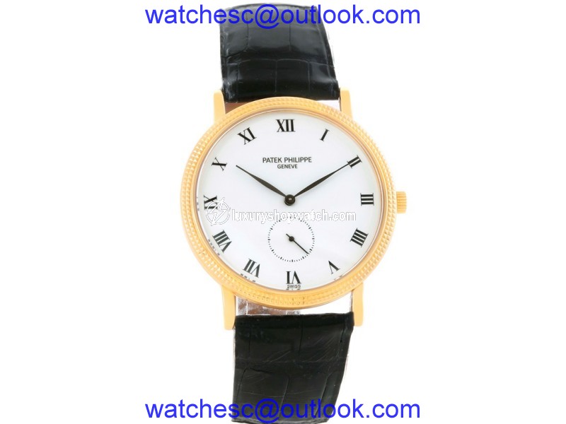 Patek Philippe Calatrava 3919 18K Yellow Gold & Leather Porcelain Dial Manual 33mm Mens Watch Patek Philippe