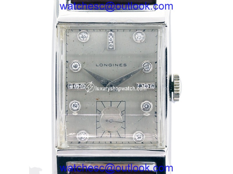 Longines 14K White Gold & Leather White Diamond Dial Manual Vintage 35mm Mens Watch Longines