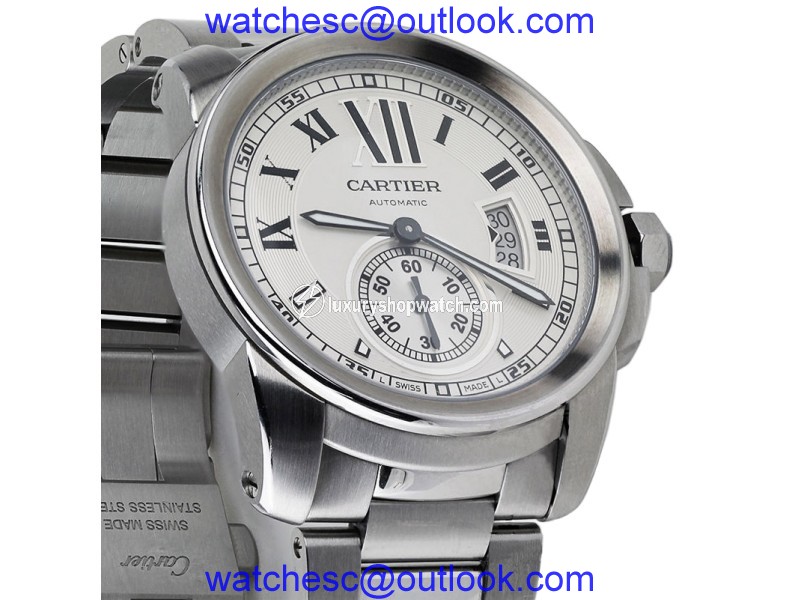 Calibre de Cartier Silver Dial Stainless Steel Automatic Skeleton Men's Watch