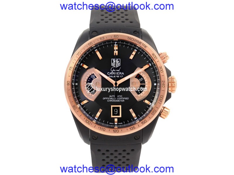 Tag Heuer Grand Carrera CAV518E Black PVD Rose Gold & Rubber 43mm Mens Watch