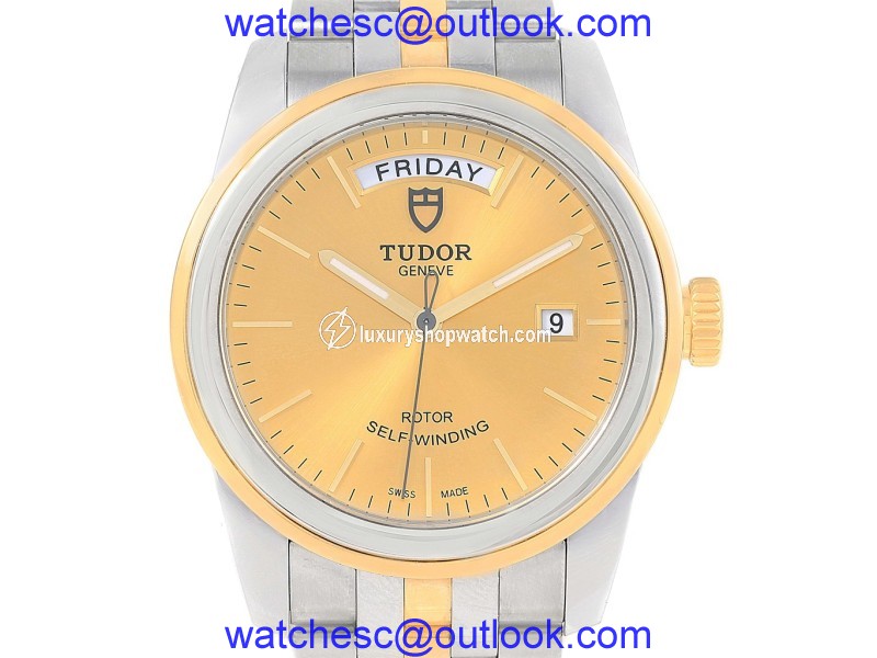 Tudor Glamour Day Date 56003 Stainless Steel Yellow Gold 39mm Automatic Mens Watch Tudor