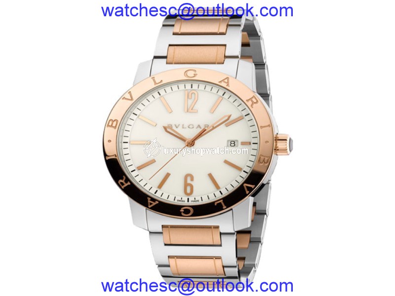 Bulgari Bulgari Stainless Steel 18K Pink Gold 41mm Mens Watch BB41WSPGD Bulgari"