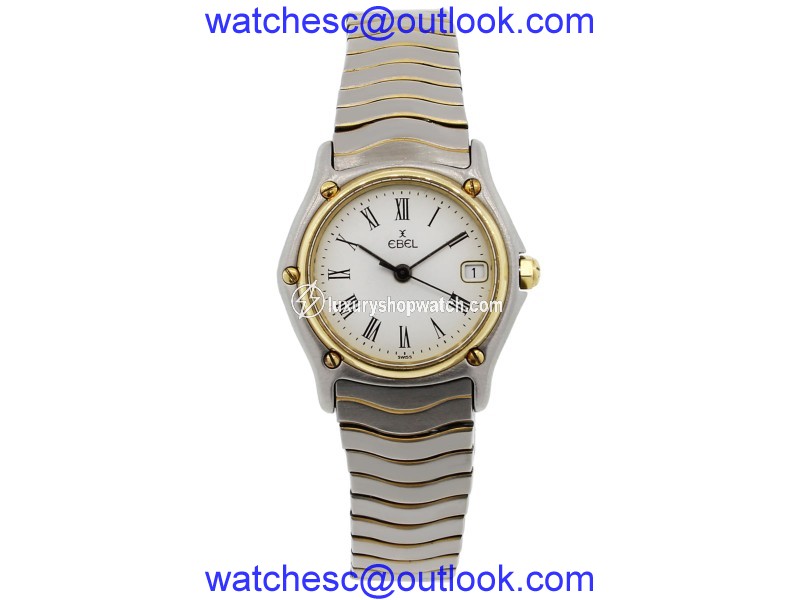 Ebel Classic Wave 183908 18K Yellow Gold & Stainless Steel White Roman Dial 26mm Womens Watch Ebel