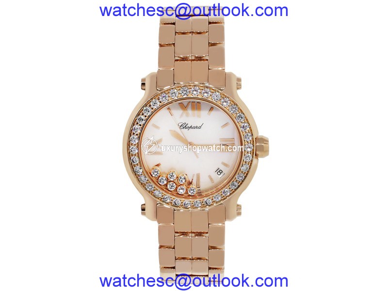 Chopard Happy Sport 277481 18K Rose Gold Mother Of Pearl Diamond Dial 36mm Unisex Watch |