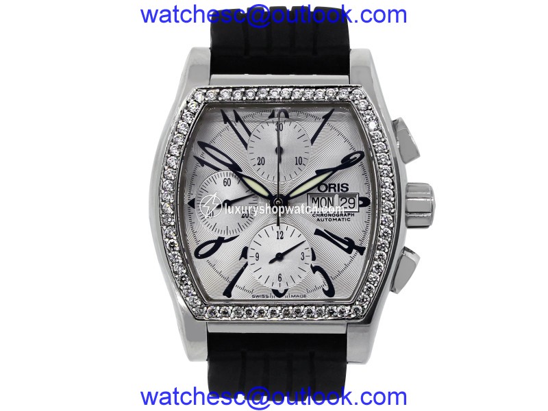 Oris Miles Tonneau 7532 Stainless Steel / Rubber Diamond Automatic 42mm Mens Watch Oris