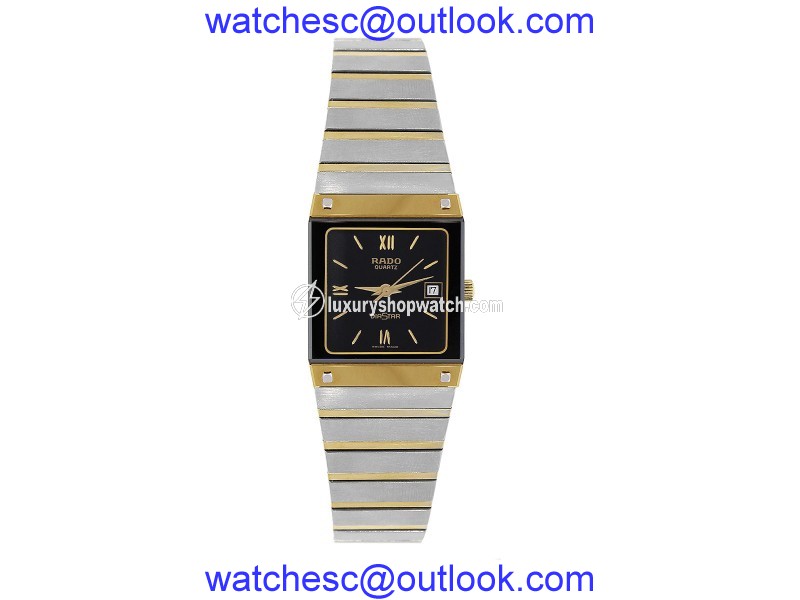 Rado Diastar 111.0197.3 Gold Plated & Stainless Steel Black Dial Quartz 22.5mm Womens Watch Rado