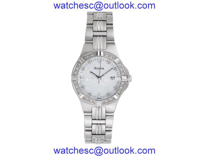 Bulova Stainless Steel Quartz 31mm Womens Mother of Pearl Dial and Diamond Watch Bulova