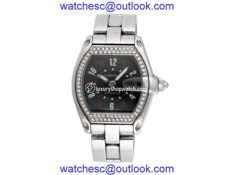 Cartier Roadster 2510 Stainless Steel with Custom Diamond Bezel Automatic 37mm Mens Watch Cartier