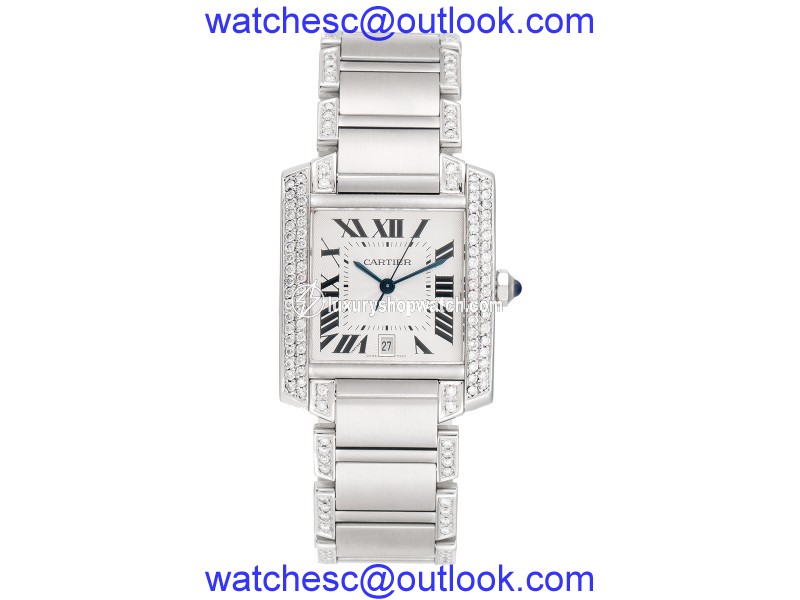 Cartier Tank W51002Q3 Stainless Steel with Custom Diamonds Unisex Watch Cartier