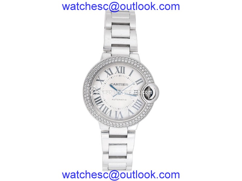 Cartier 18K White Gold Ballon Bleu WE902065 Diamond Bezel 33mm Womens Watch Cartier