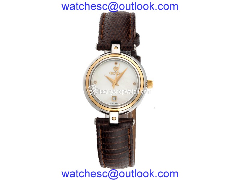 Croton Stainless Steel, 18K Yellow Gold And Leather Quartz 28mm Womens Watch Croton