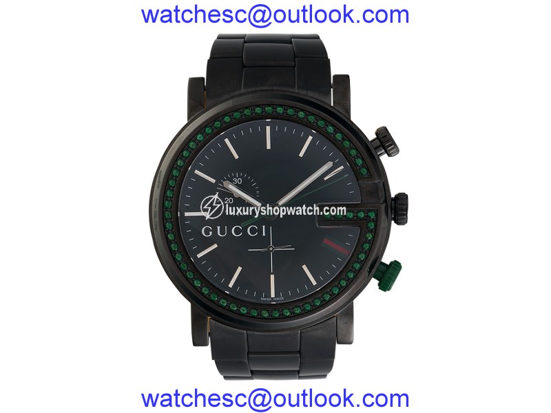 Gucci 101M PVD Stainless Steel Custom Green Emerald Bezel 47mm Mens Watch Gucci