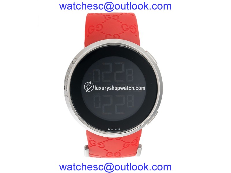 Gucci 114 Icon YA114202 Polished Steel Digital Red Strap 44mm Mens Watch Gucci