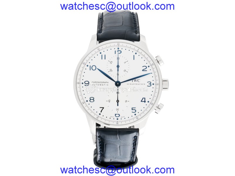 IWC Portuguese Auto Chrono IW371446 Blue 41mm Stainless Steel Leather Watch IWC