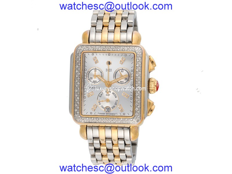 Michele Deco MW06P01C5983 Two-Tone Gold Plated & Stainless Steel High Shine Diamond 33mm Womens Watch Michele