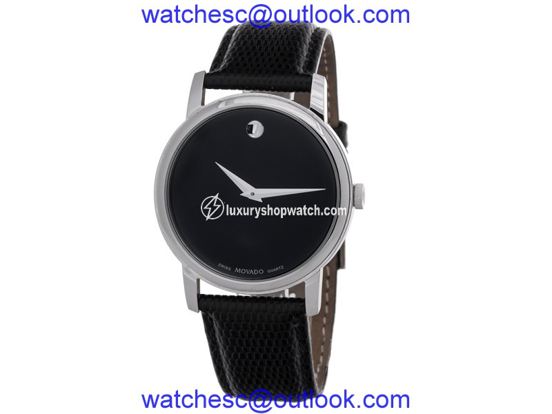Movado Museum Black Dial Black Leather Strap Men's Watch Movado