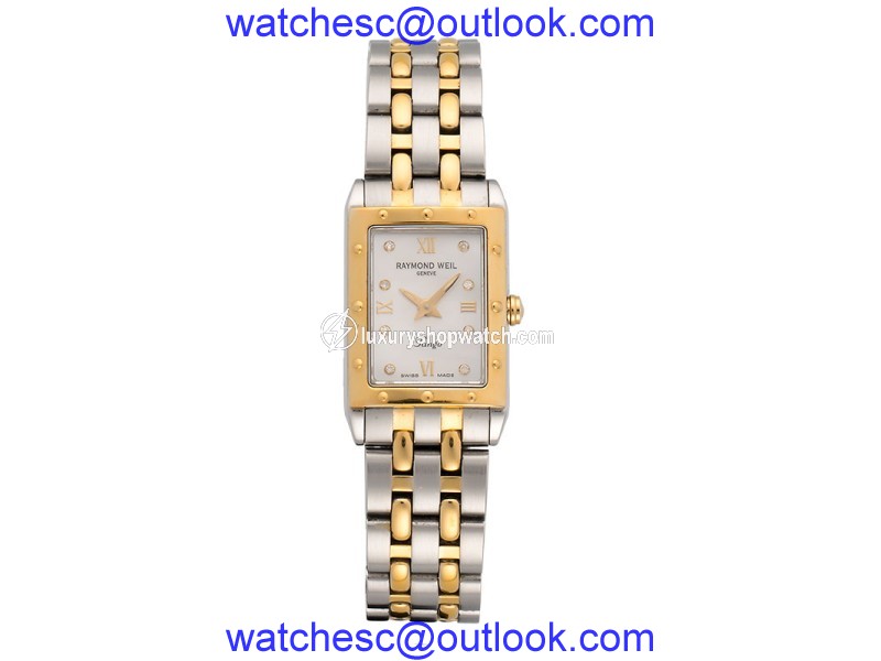 Raymond Weil Tango Rectangular 5971 Two-Tone Mother-Of-Pearl Dial 18mm Womens Watch Raymond Weil